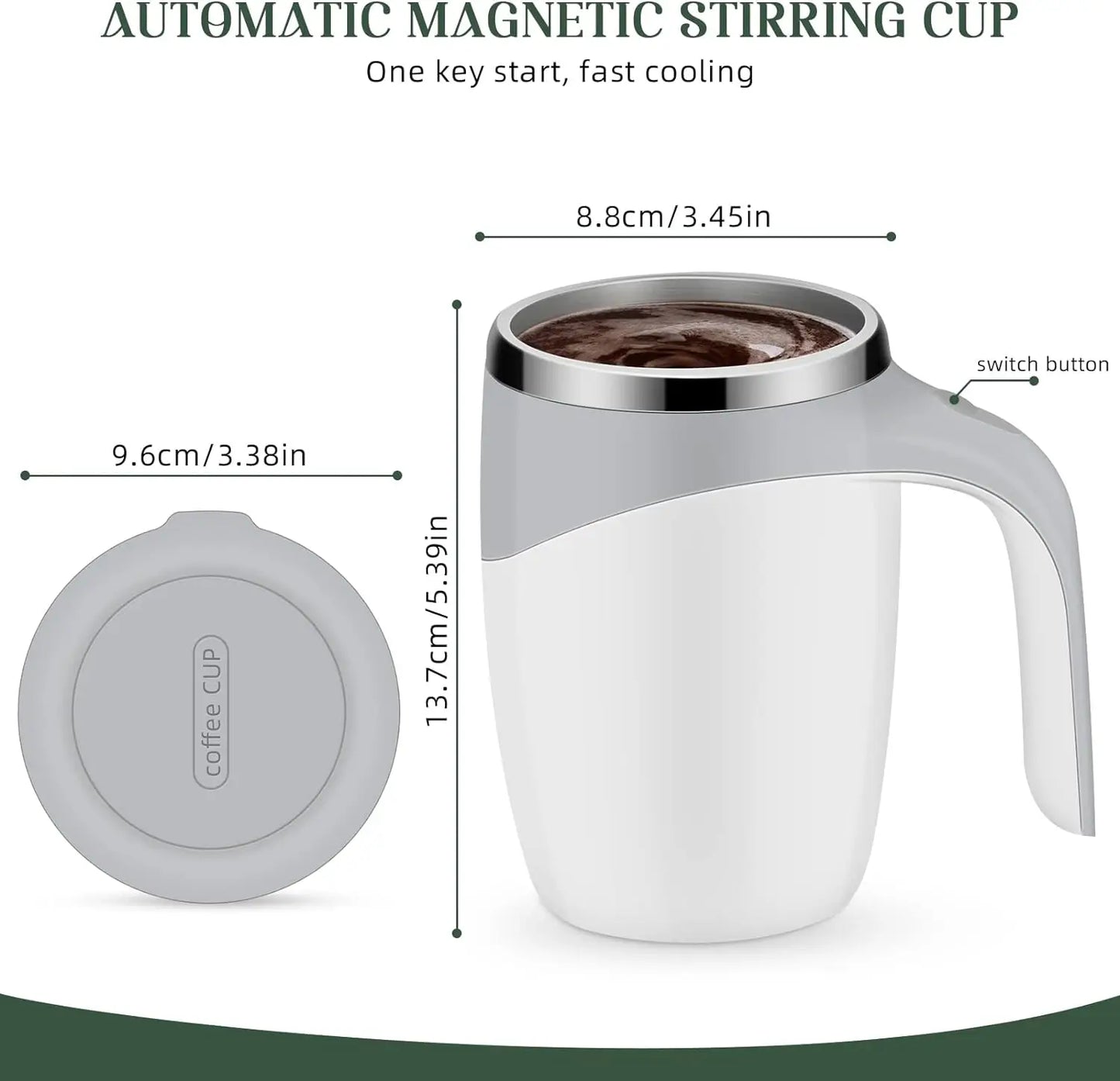 Tasse automélangeuse magnétique -rechargeable à piles